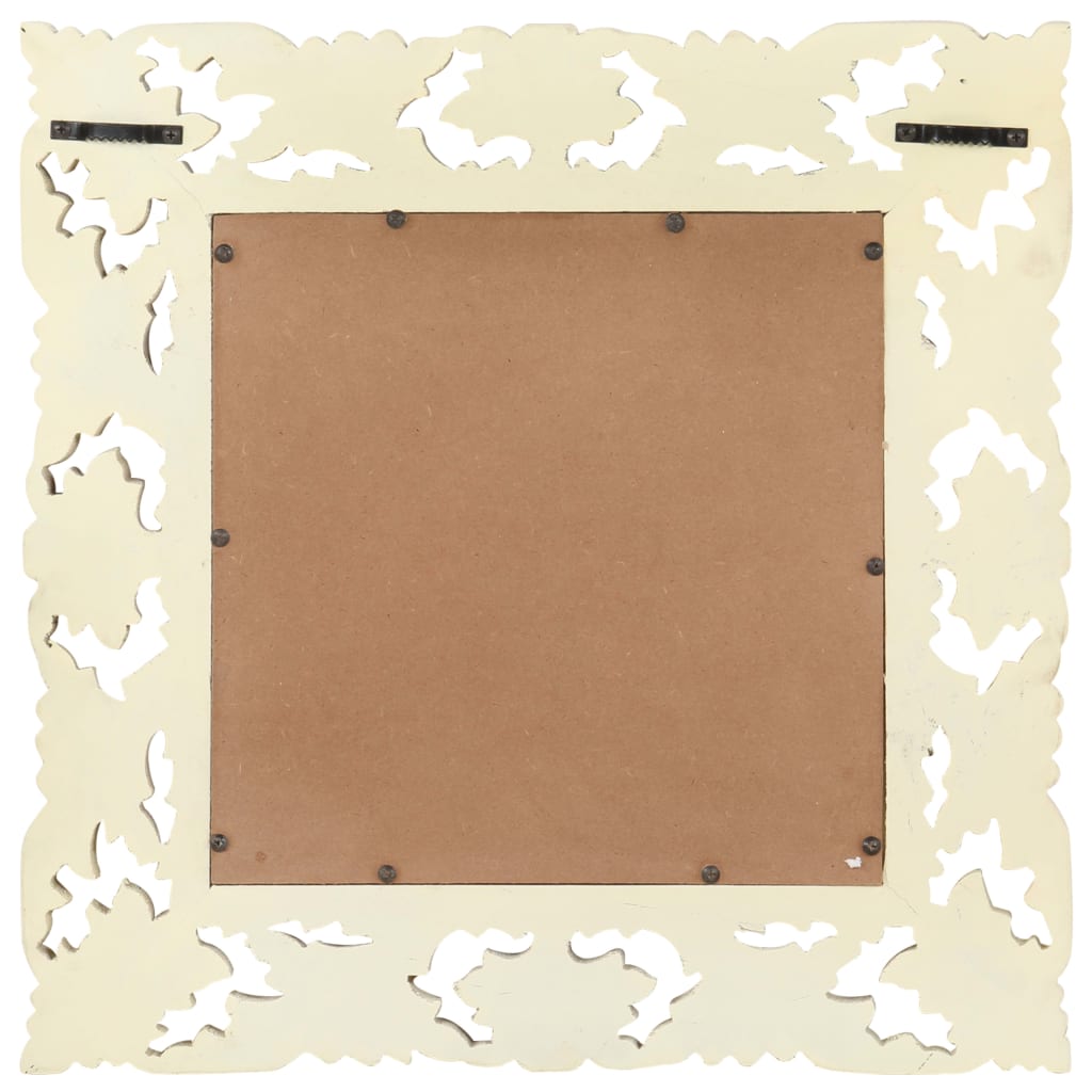 Specchio Intagliato a Mano Bianco 50x50 cm in Massello di Mango - homemem39