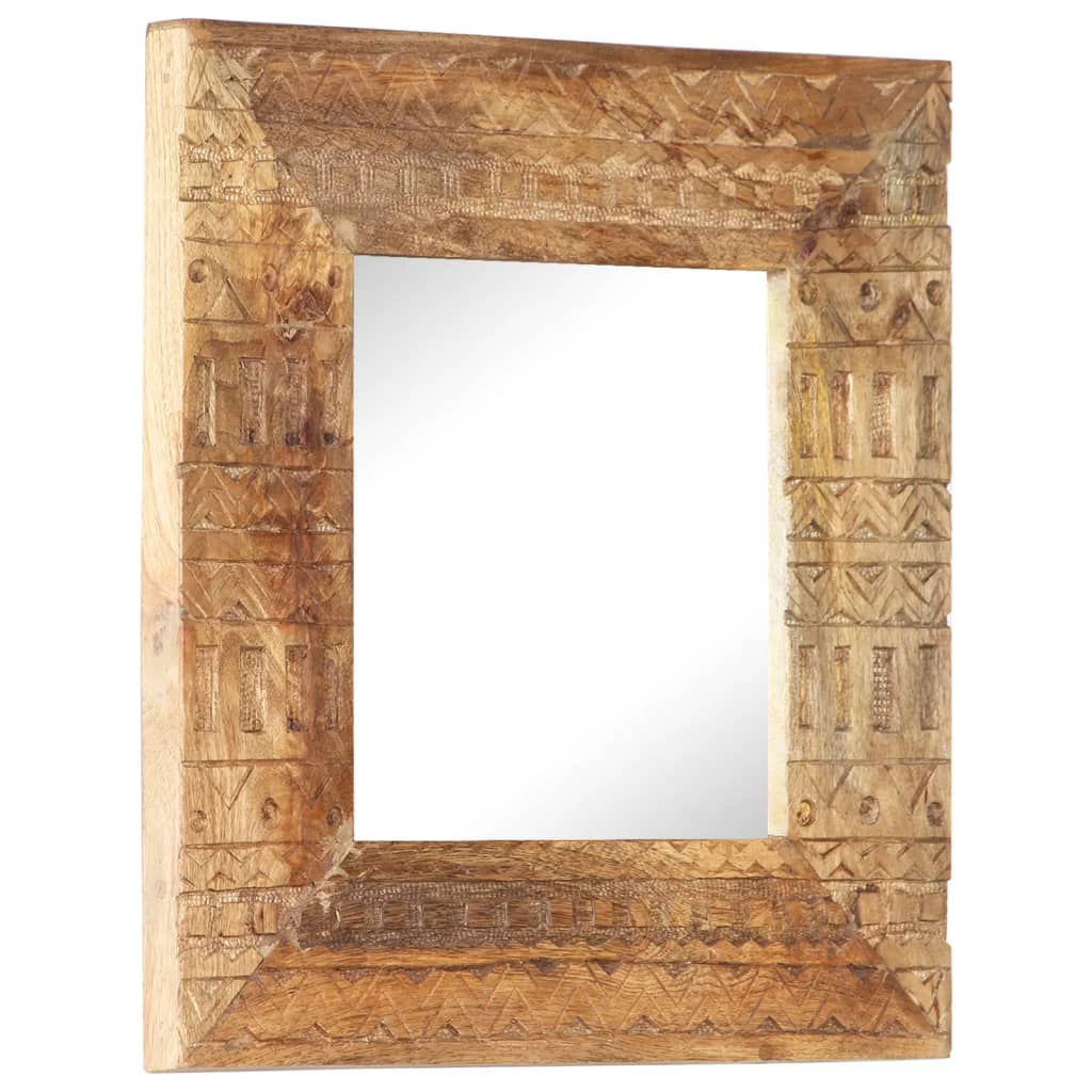 Specchio Intagliato a Mano Bianco 50x50x2,5cm in Legno di Mango