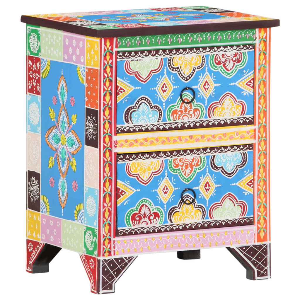 Comodino Dipinto a Mano 40x30x50 cm in Legno Massello di Mango | homemem39