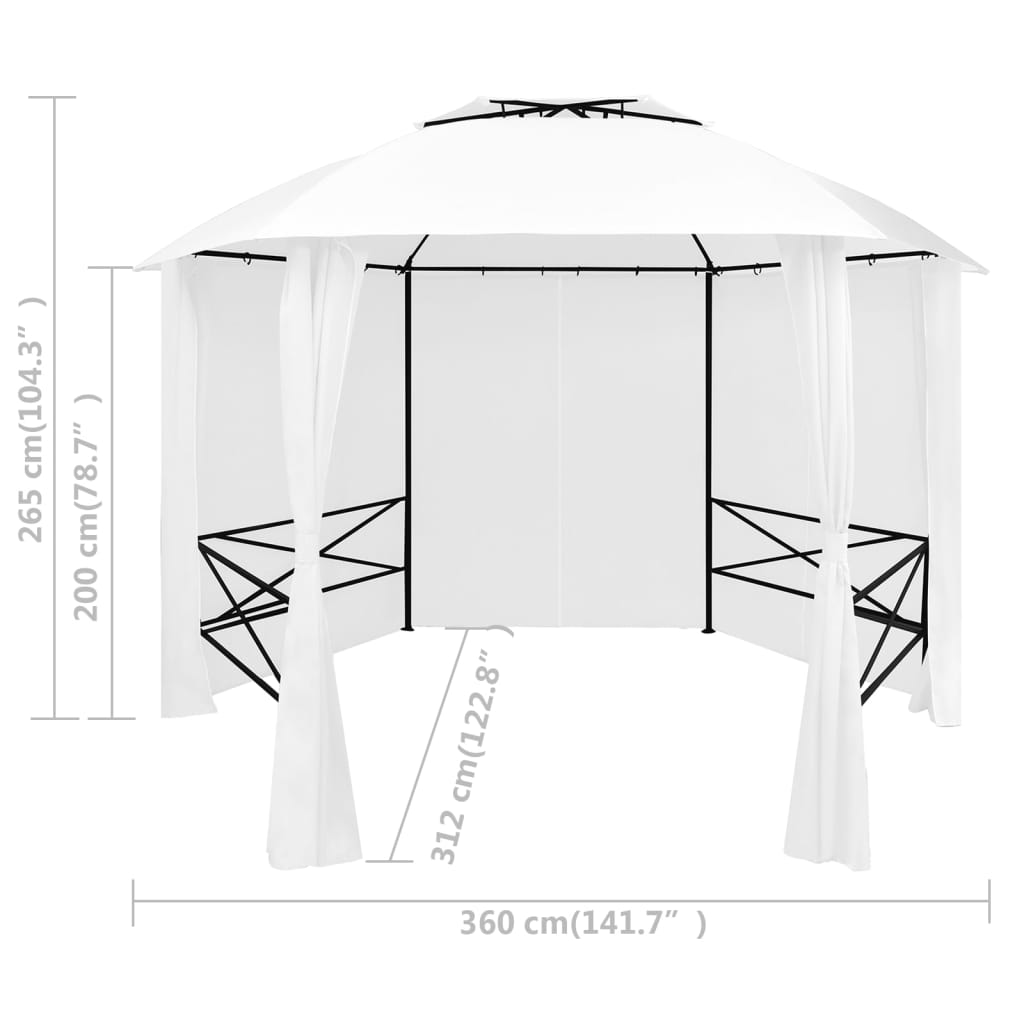 Gazebo da Giardino con Tende 360x312x265 cm Bianco 180 g/m² | homemem39