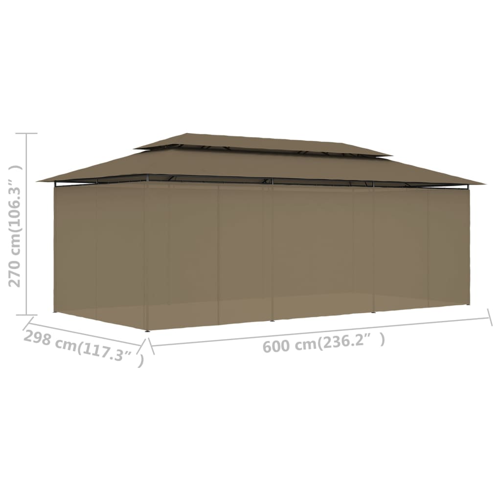 Gazebo con Tende 600x298x270 cm Grigio Talpa 180 g/m² | homemem39