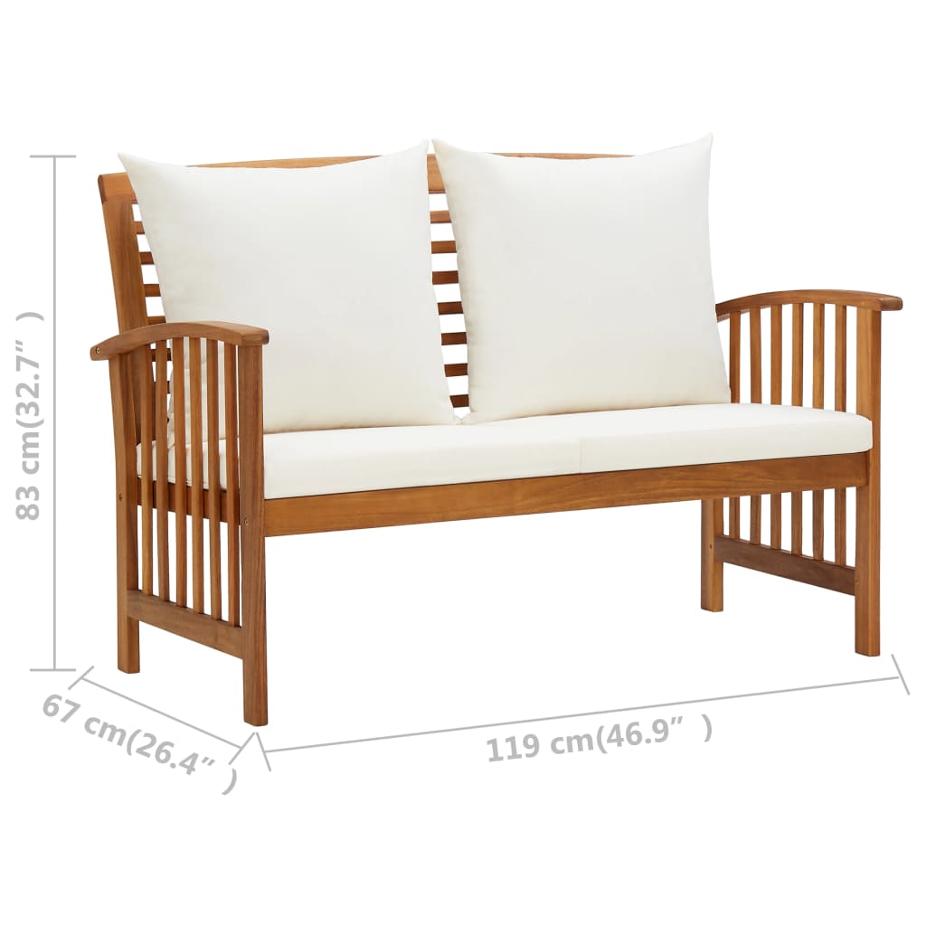Panca da Giardino con Cuscini 119 cm in Massello Acacia - homemem39