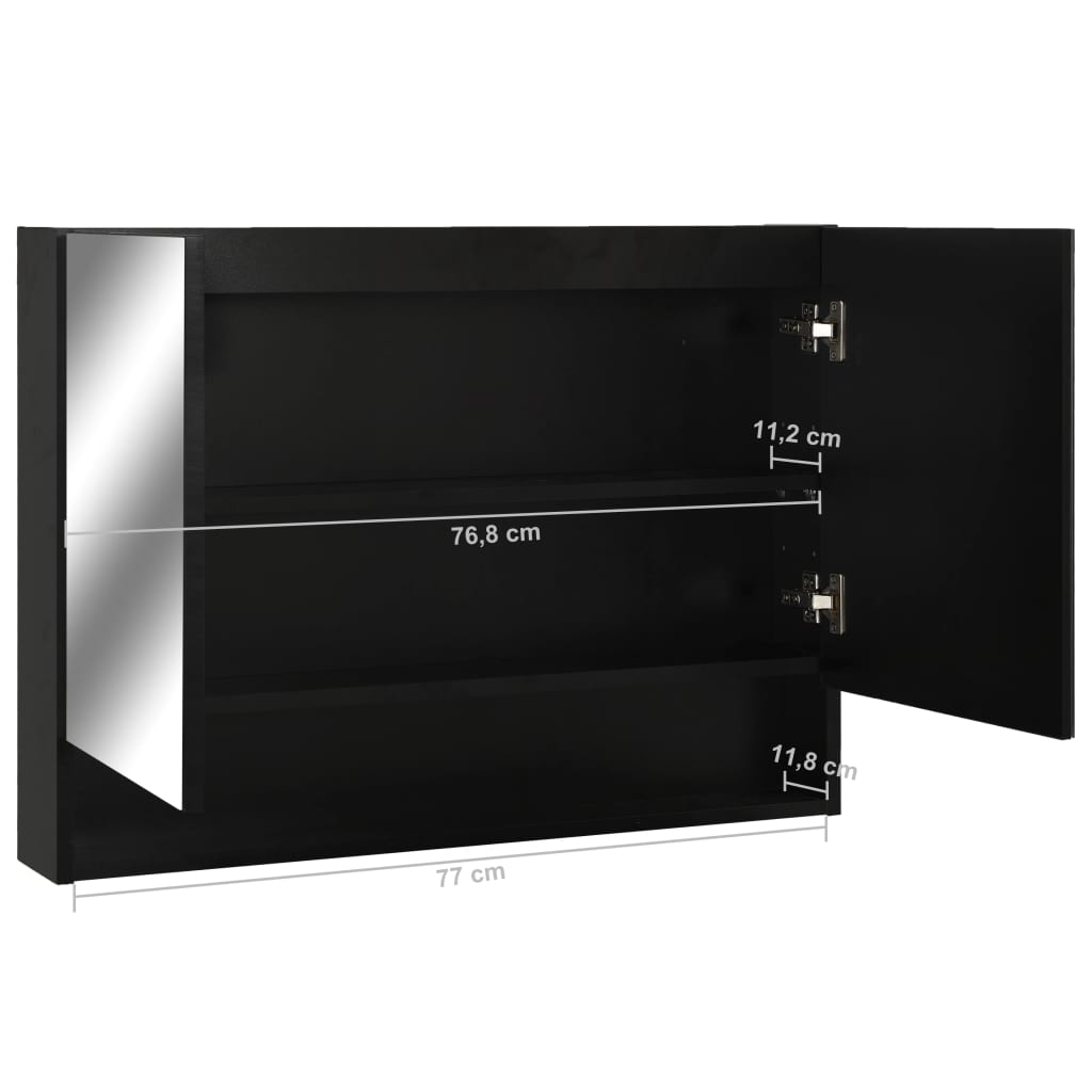 Armadietto a Specchio con LED Nero 80x15x60 cm in MDF | homemem39