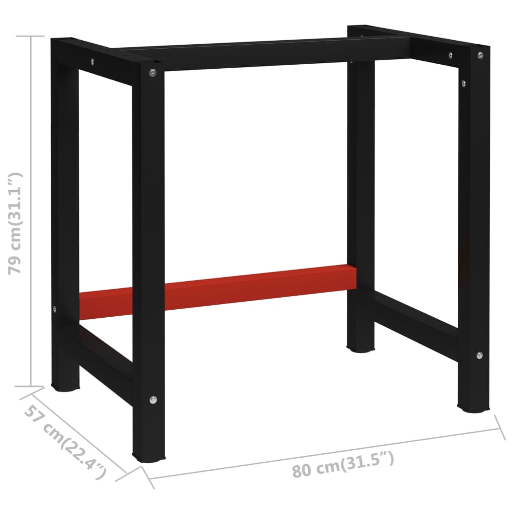 Telaio per Banco da Lavoro in Metallo 80x57x79 cm Nero e Rosso | homemem39