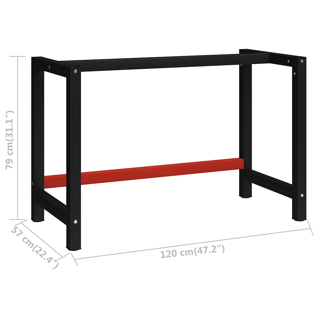 Telaio per Banco da Lavoro in Metallo 120x57x79 cm Nero e Rosso