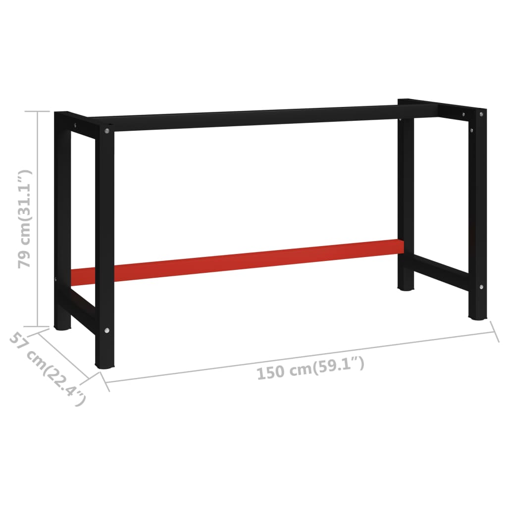 Telaio per Banco da Lavoro in Metallo 150x57x79 cm Nero e Rosso | homemem39