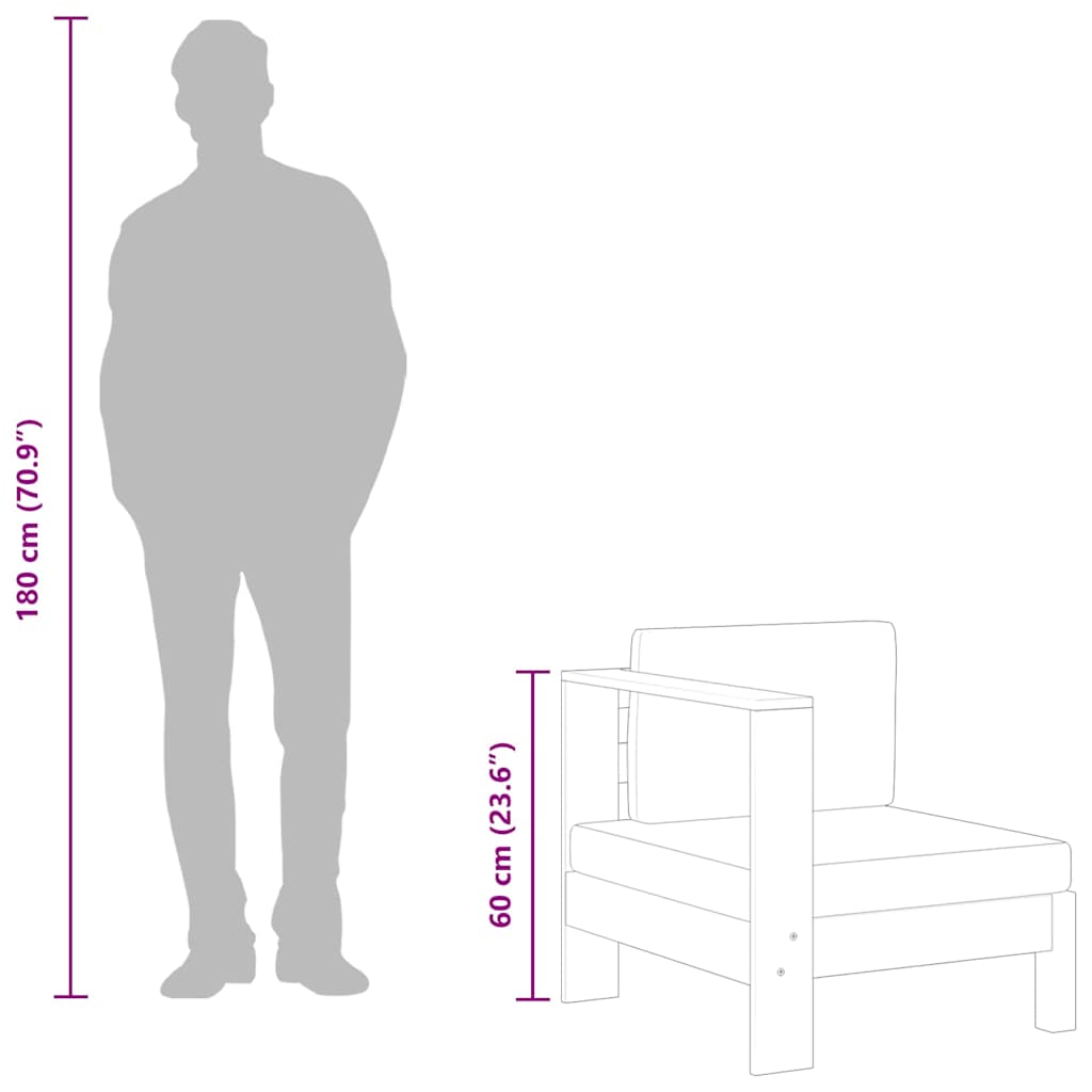 Divano Centrale con 1 Bracciolo Bianco Crema Massello d'Acacia