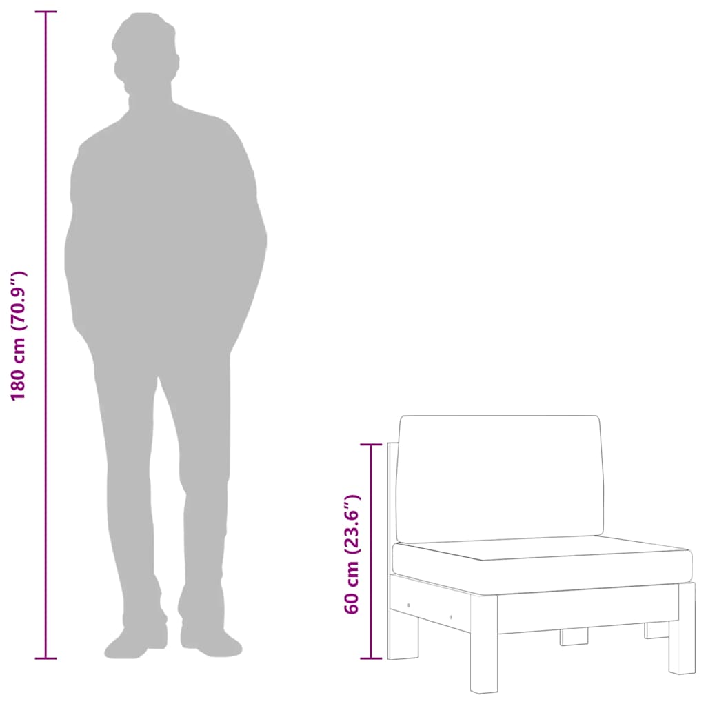 Divano Centrale con Cuscini Bianco Crema in Massello di Acacia