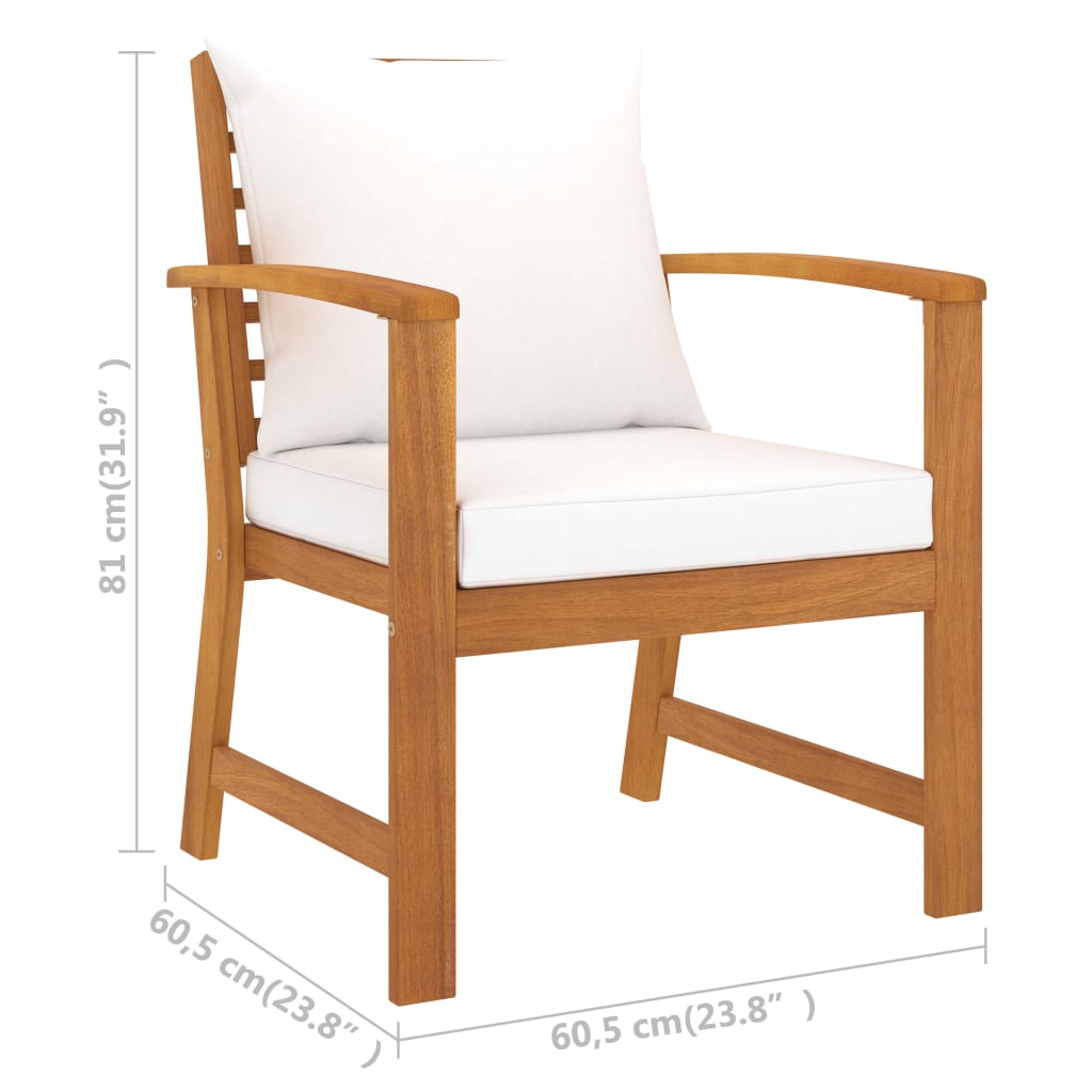 Sedie da Giardino e Cuscini Crema 2 pz Legno Massello d'Acacia | homemem39