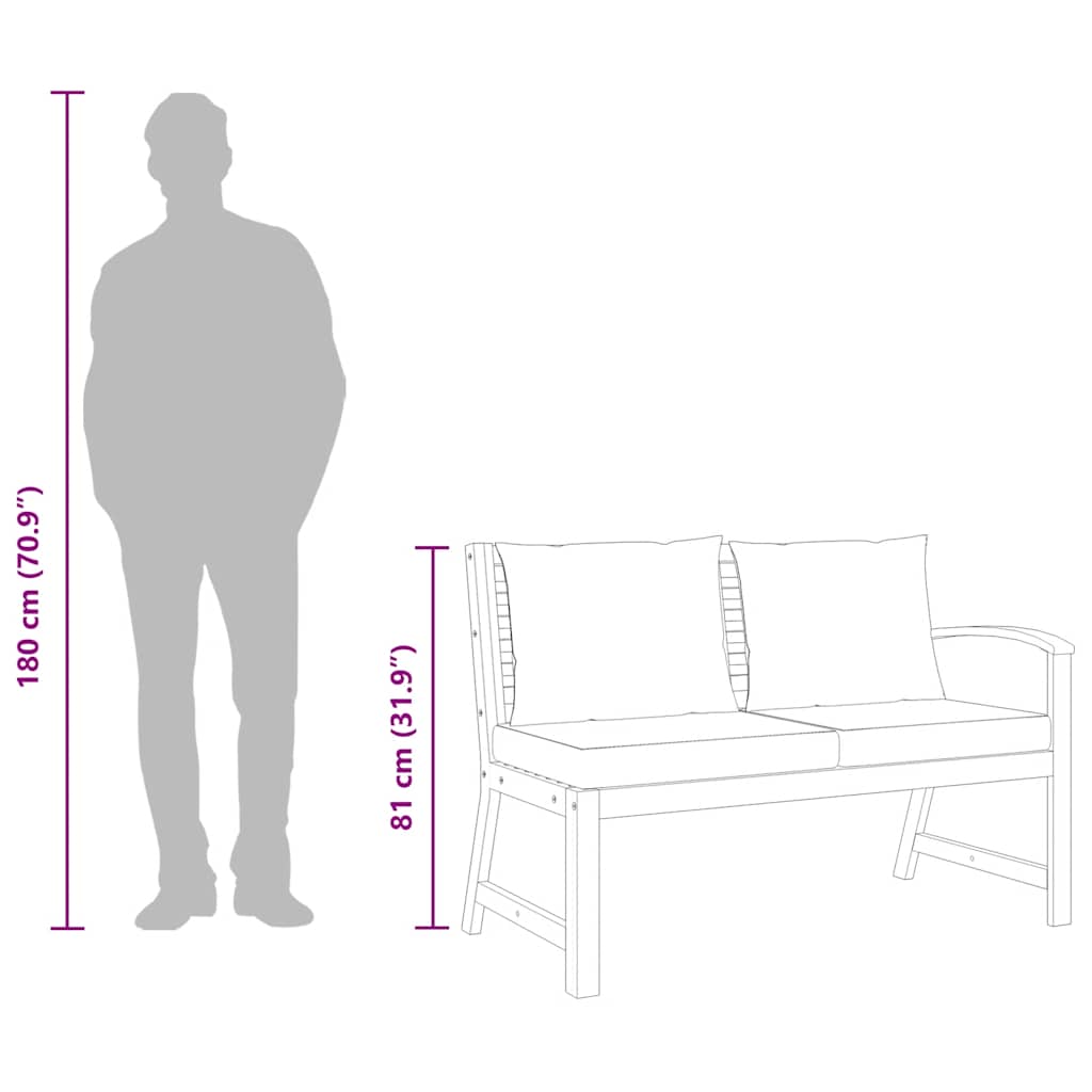 Panca da Giardino 114,5cm con Cuscino Grigio Massello di Acacia
