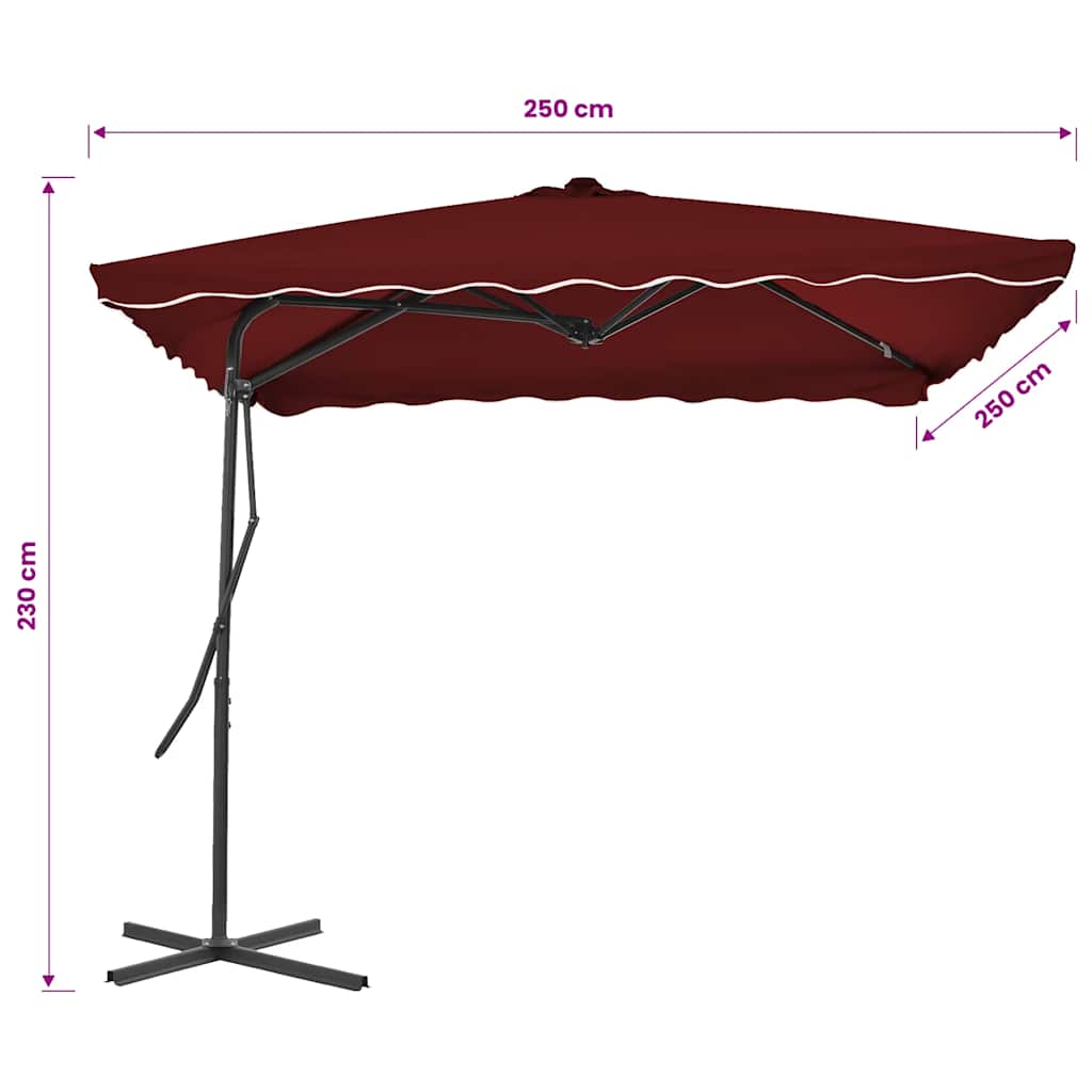 Ombrellone con Palo in Acciaio Rosso Bordò 250x250x230 cm - homemem39