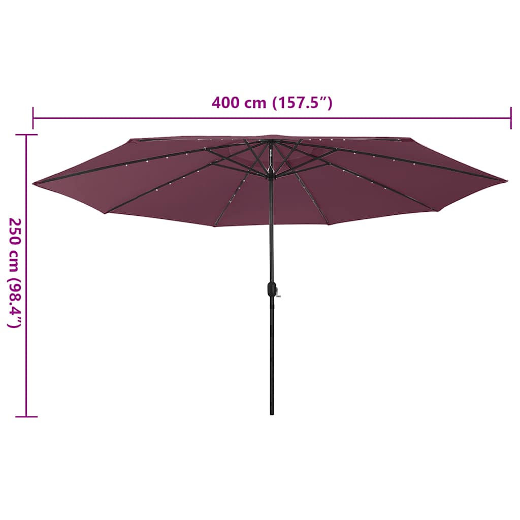 Ombrellone da Giardino con Luci LED 400 cm Rosso Bordò | homemem39
