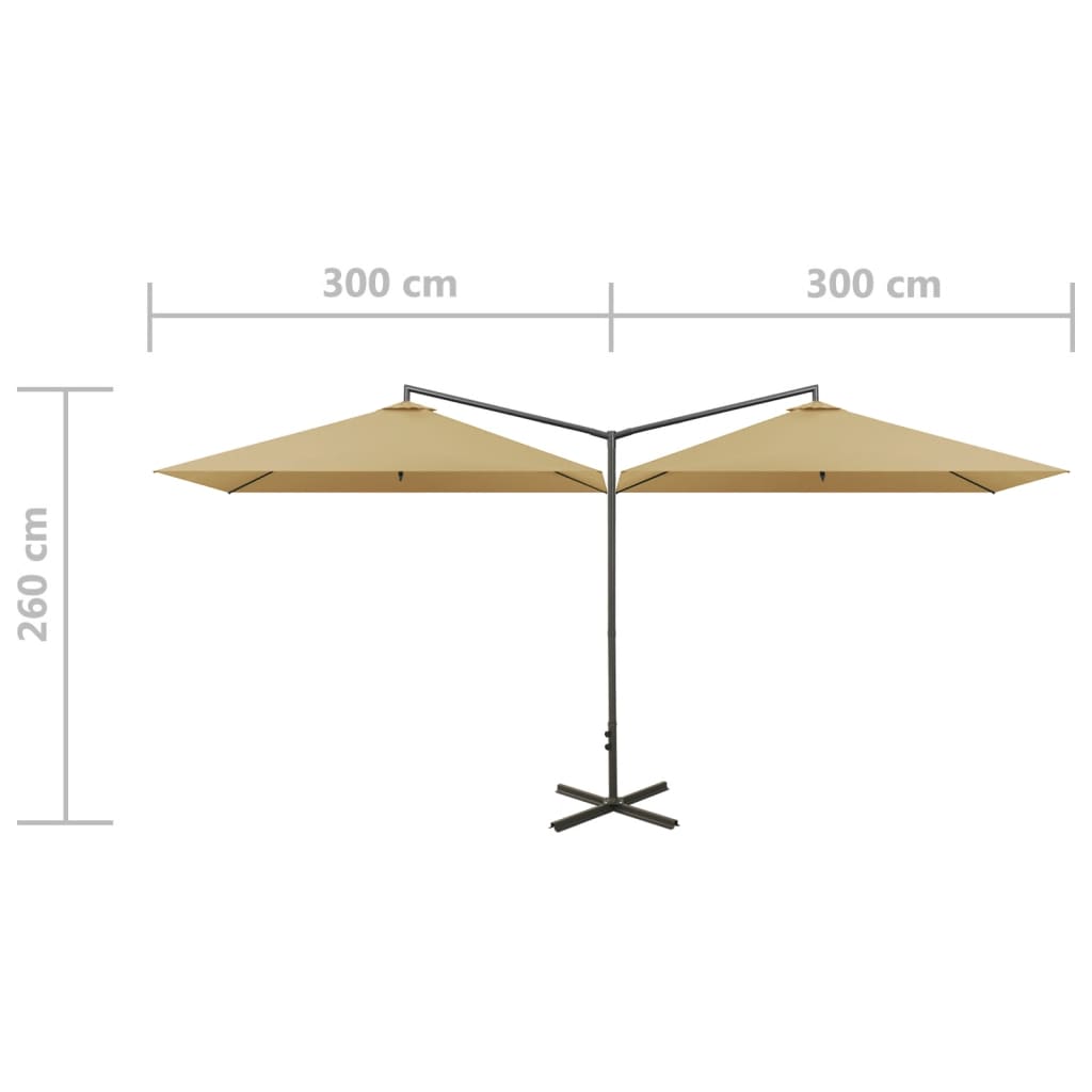 Ombrellone Doppio con Palo in Acciaio Tortora 600x300 cm | homemem39