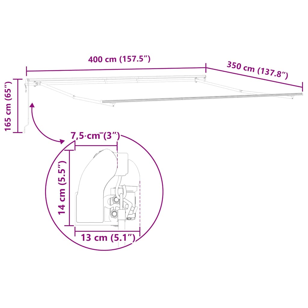 Tenda da Sole Antracite 4 × 3,5 m Metallo