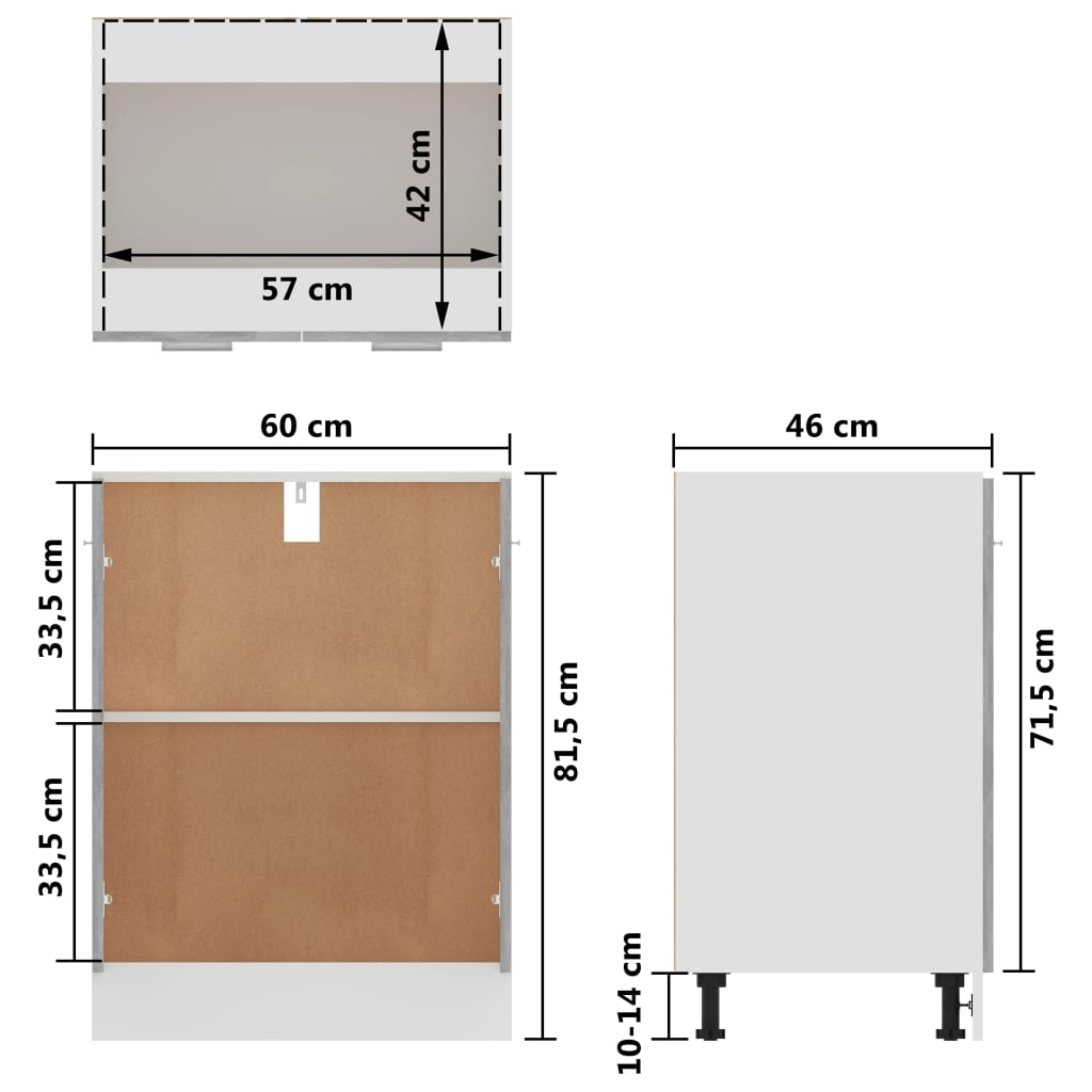 Armadio Inferiore “Lyon” Grigio Cemento 60x46x81,5cm - homemem39