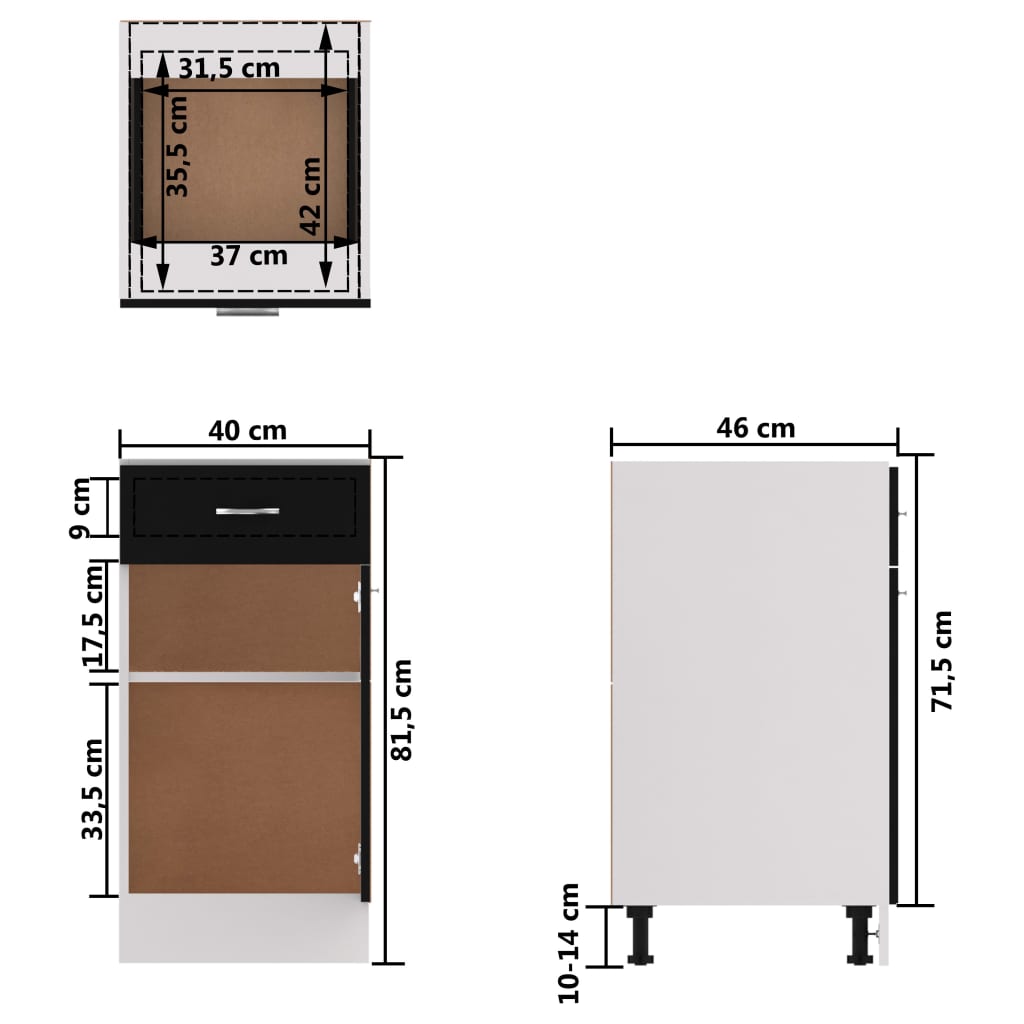 Armadio Inferiore Cassetto “Lyon” Nero 40x46x81,5cm - homemem39