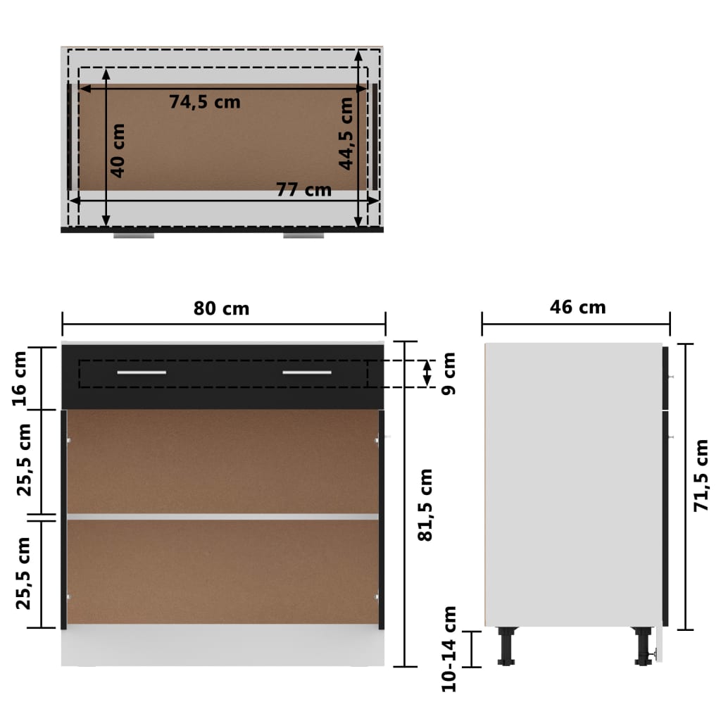 Mobile Inferiore Cassetto “Lyon” Nero 80x46x81,5 cm - homemem39