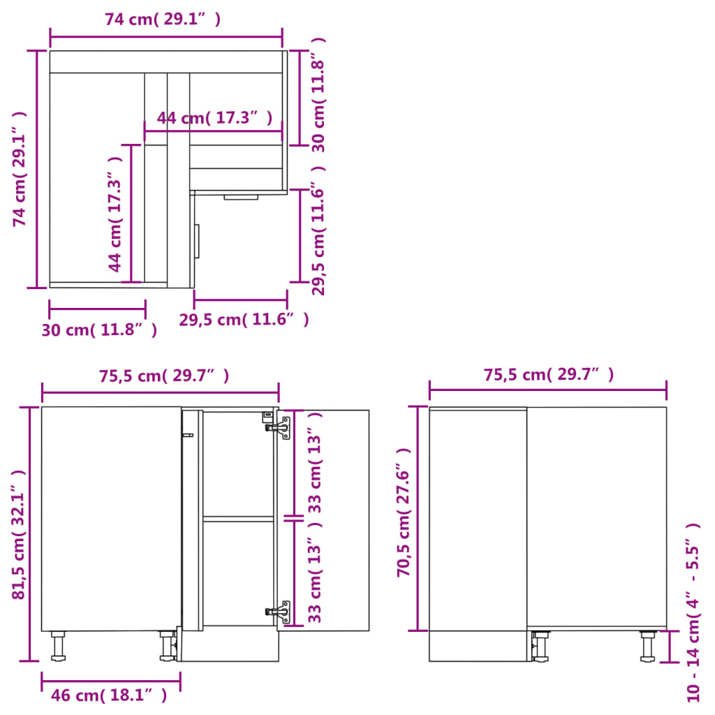 Armadio Angolare “Lyon” Bianco 75,5x75,5x81,5 cm - homemem39
