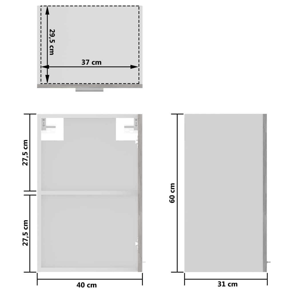 Mobile Pensile con Vetro “Lyon” Grigio Cemento 40x31x60 cm - homemem39