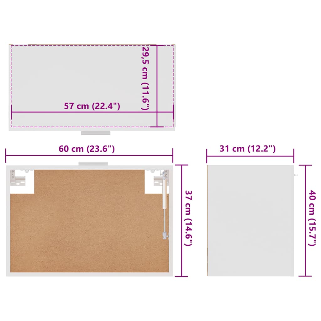 Mobile Pensile “Lyon” Bianco 60x31x40 cm in Legno Multistrato - homemem39