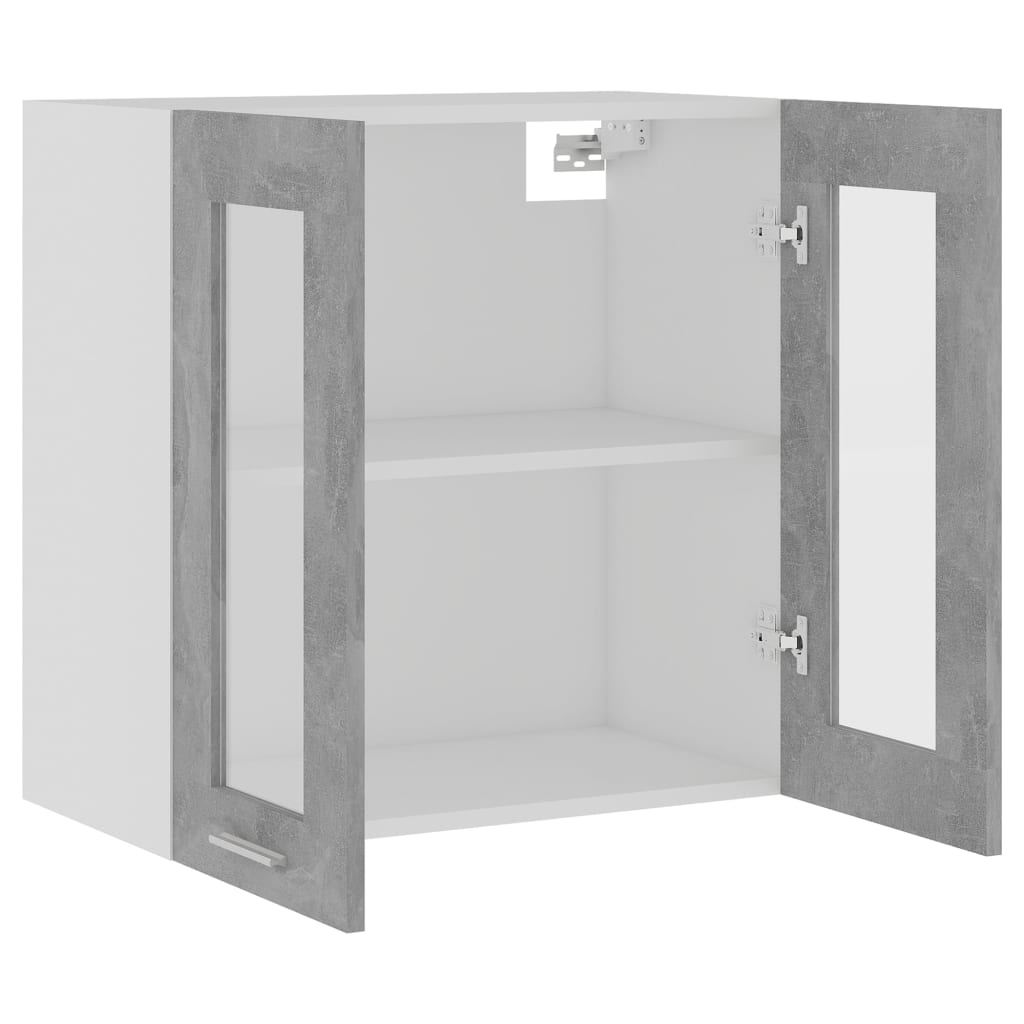 Mobile Pensile con Vetro “Lyon” Grigio Cemento 60x31x60 cm - homemem39