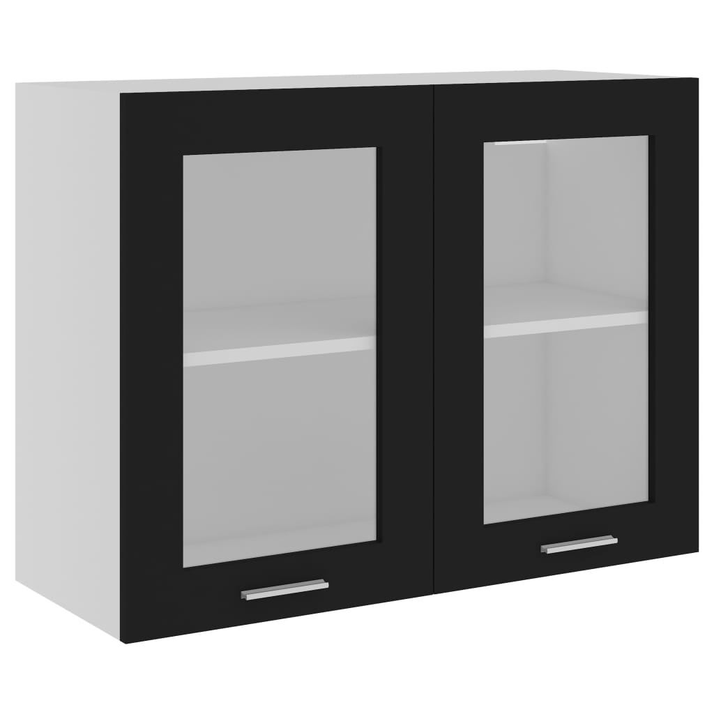 Mobile Pensile con Vetro “Lyon” Nero 80x31x60 cm - homemem39