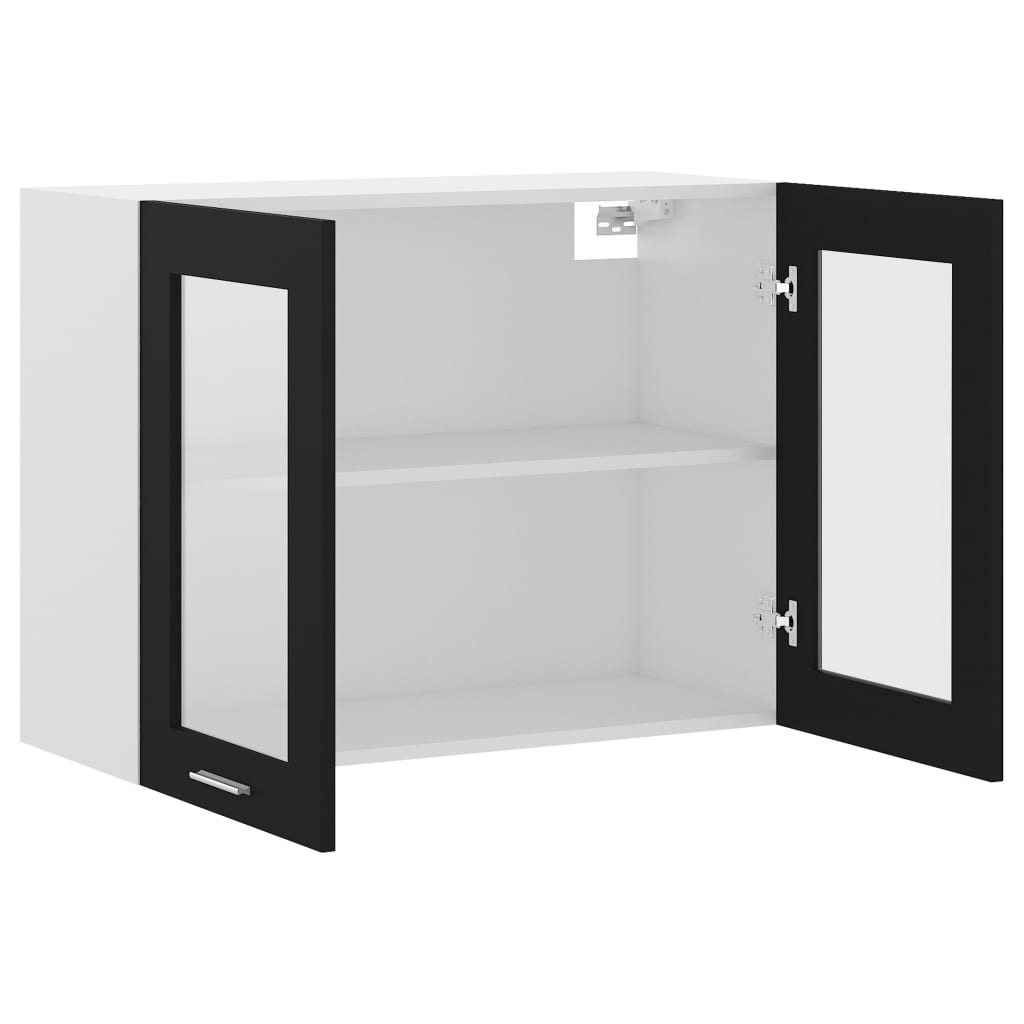 Mobile Pensile con Vetro “Lyon” Nero 80x31x60 cm - homemem39