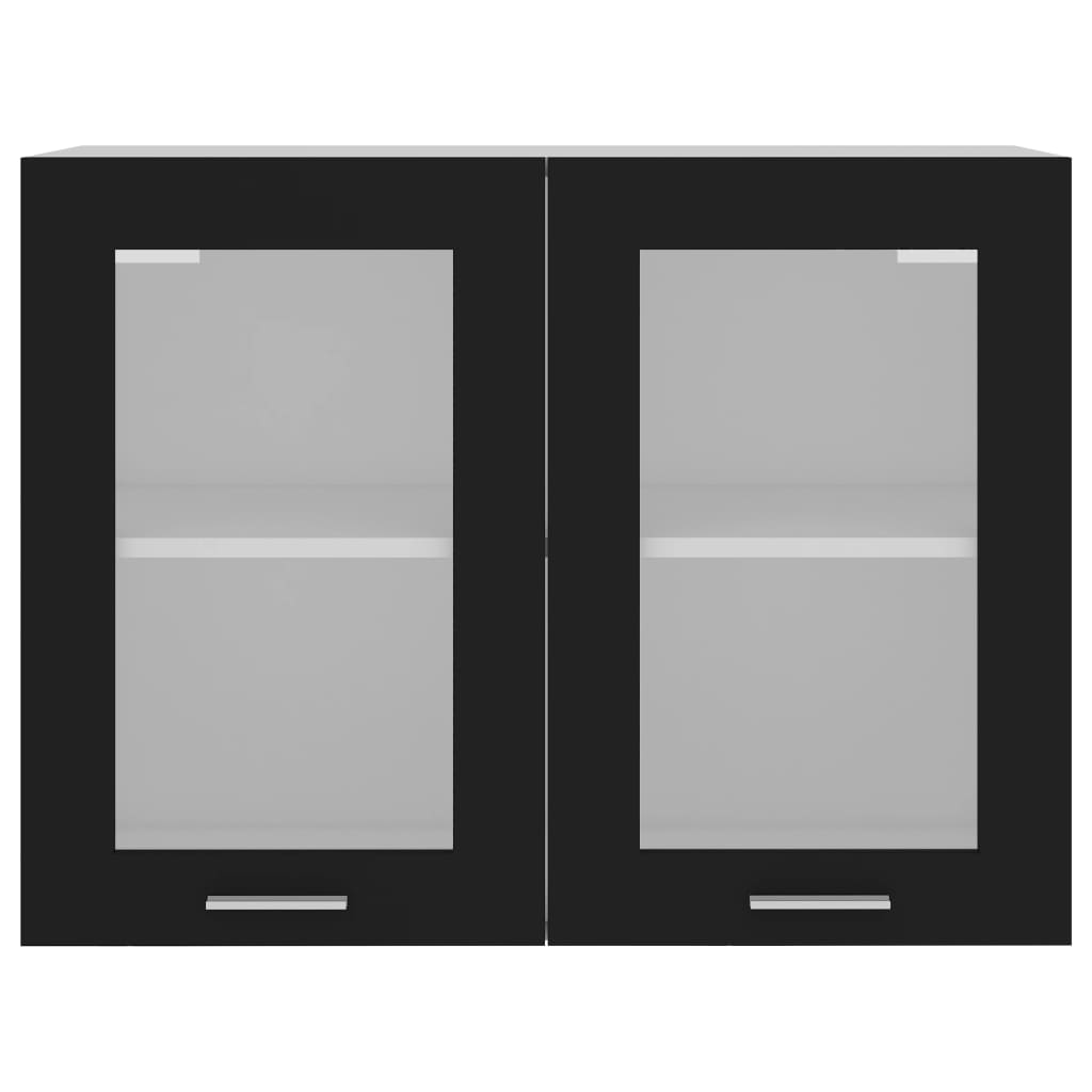 Mobile Pensile con Vetro “Lyon” Nero 80x31x60 cm - homemem39
