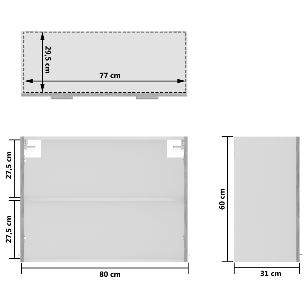 Mobile Pensile con Vetro Grigio Cemento 80x31x60 cm Multistrato - homemem39