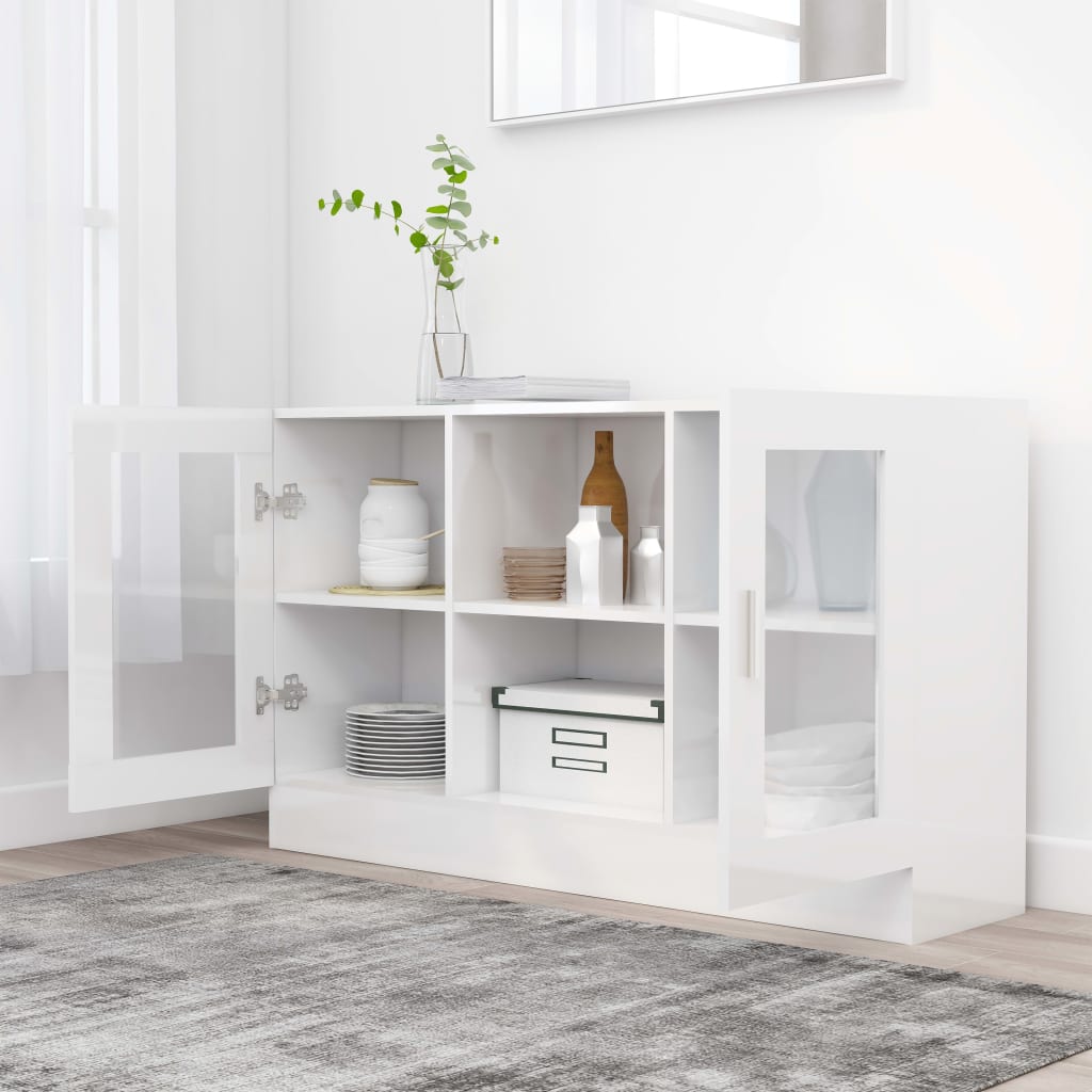 Armadietto Vetrina Bianco Lucido 120x30,5x70 cm Multistrato - homemem39
