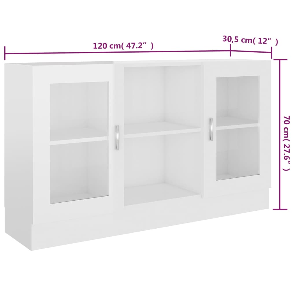 Armadietto Vetrina Bianco Lucido 120x30,5x70 cm Multistrato - homemem39