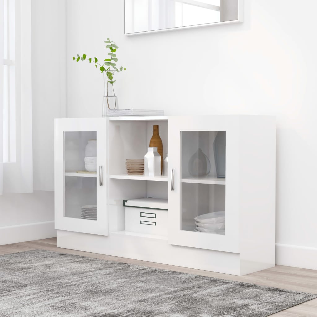 Armadietto Vetrina Bianco Lucido 120x30,5x70 cm Multistrato - homemem39