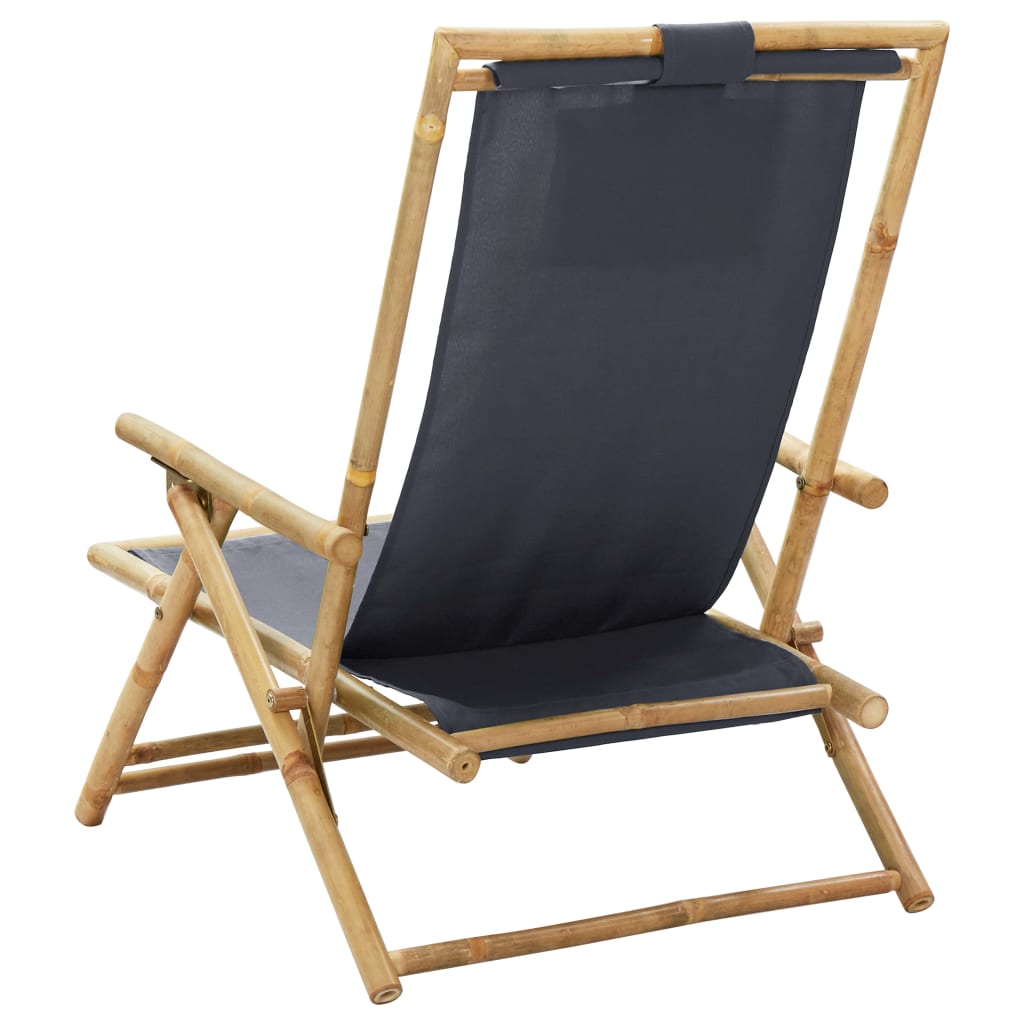 Sedia Relax reclinabile Grigio Scuro in Bambù e Tessuto - homemem39
