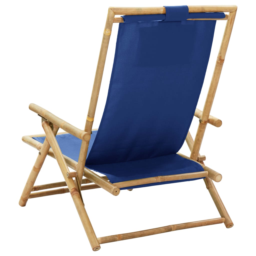 Sedia Relax reclinabile Blu Marino in Bambù e Tessuto - homemem39