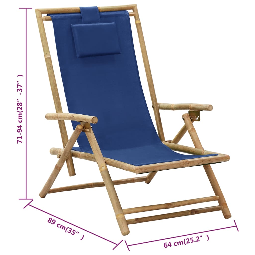 Sedia Relax reclinabile Blu Marino in Bambù e Tessuto - homemem39