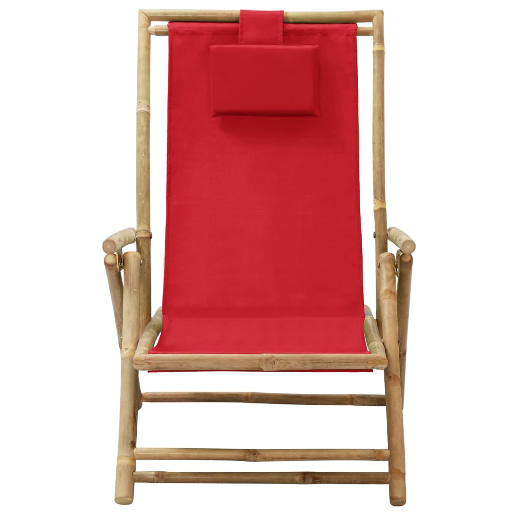 Sedia Relax Reclinabile Rossa in Bambù e Tessuto - homemem39