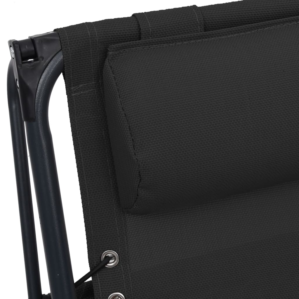 Folding Textilene Deckchairs 2 pcs Black