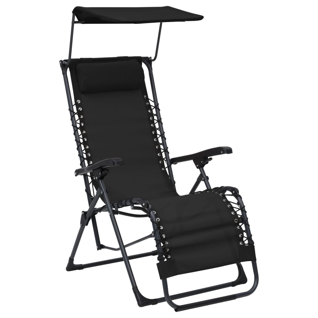 Folding Textilene Deckchairs 2 pcs Black