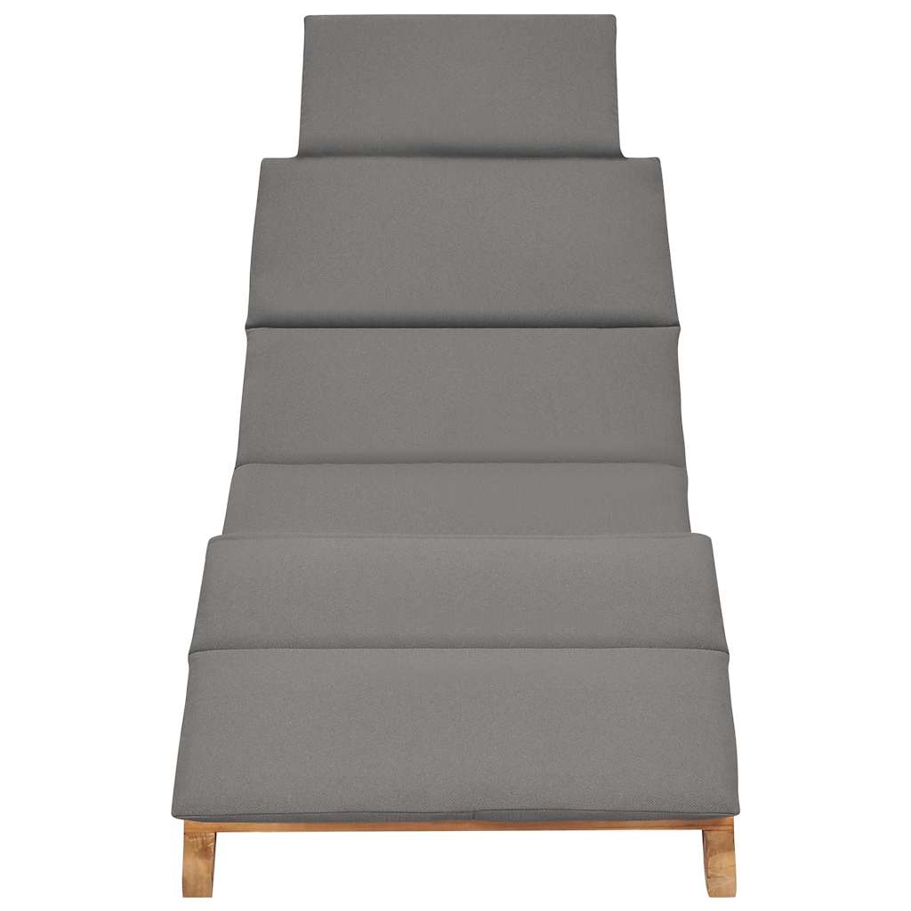 Lettino Prendisole Pieghevole con Cuscino Grigio Scuro in Teak