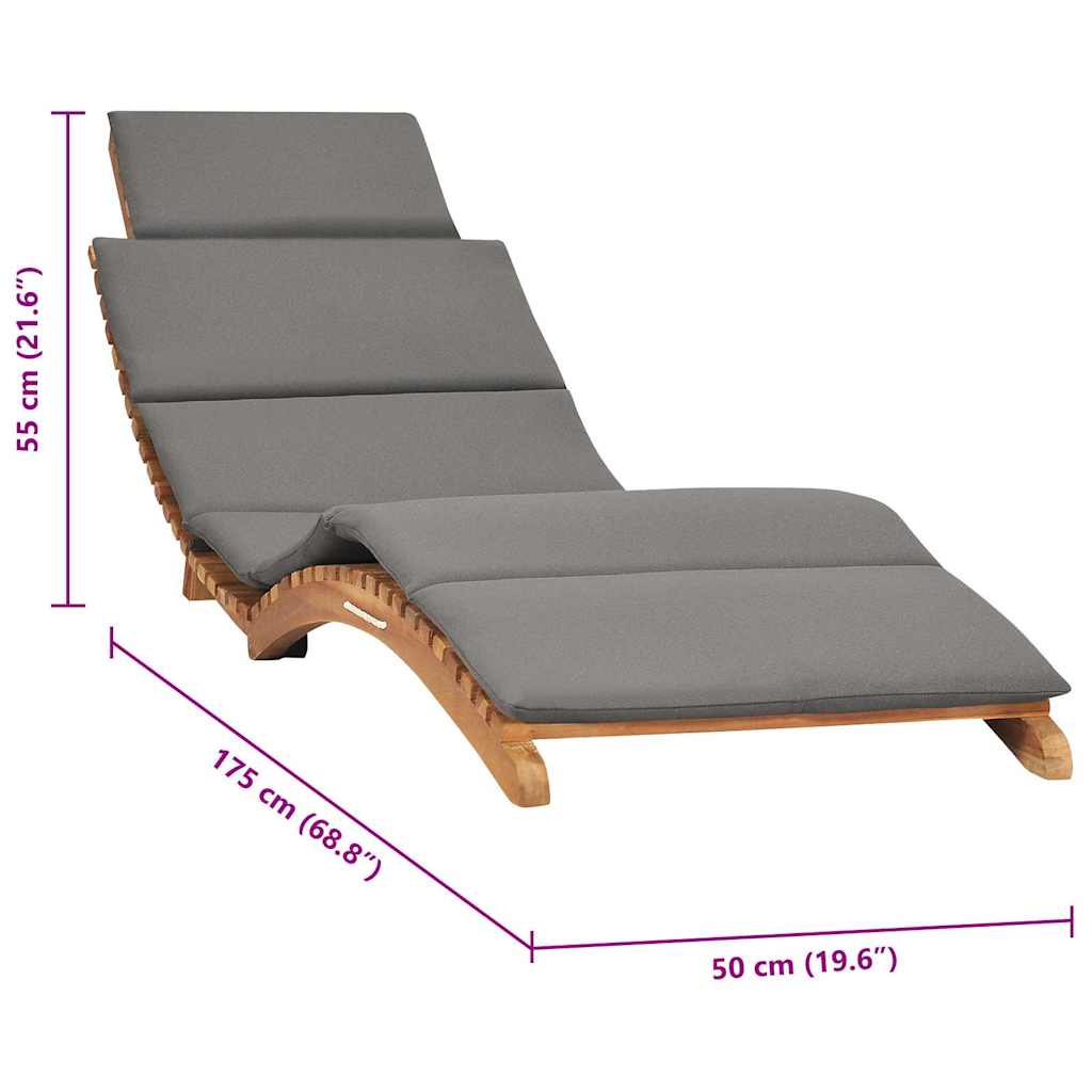 Lettino Prendisole Pieghevole con Cuscino Grigio Scuro in Teak