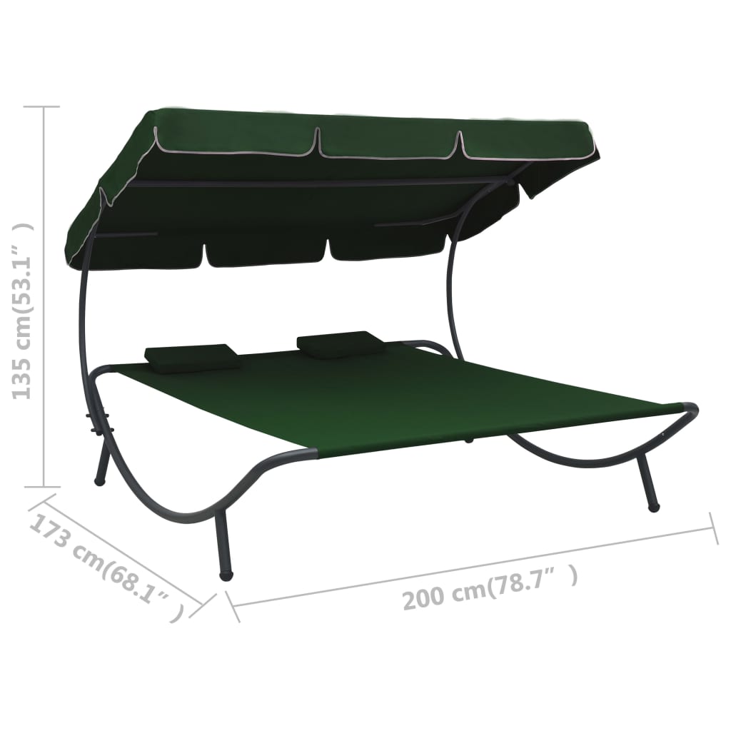 Lettino Prendisole con Baldacchino e Cuscini Verde - homemem39