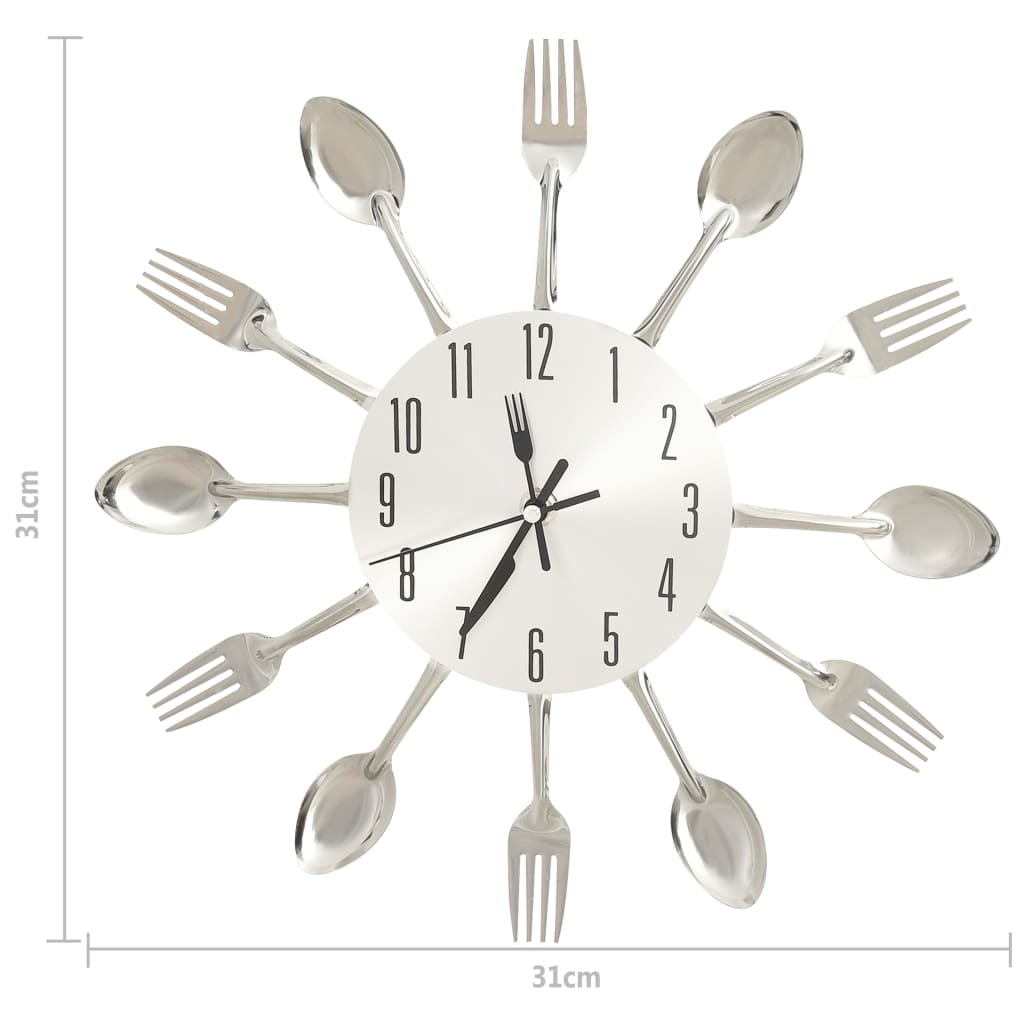 325162 vidaXL Wall Clock with Spoon and Fork Design Silver 31 cm Aluminium | homemem39