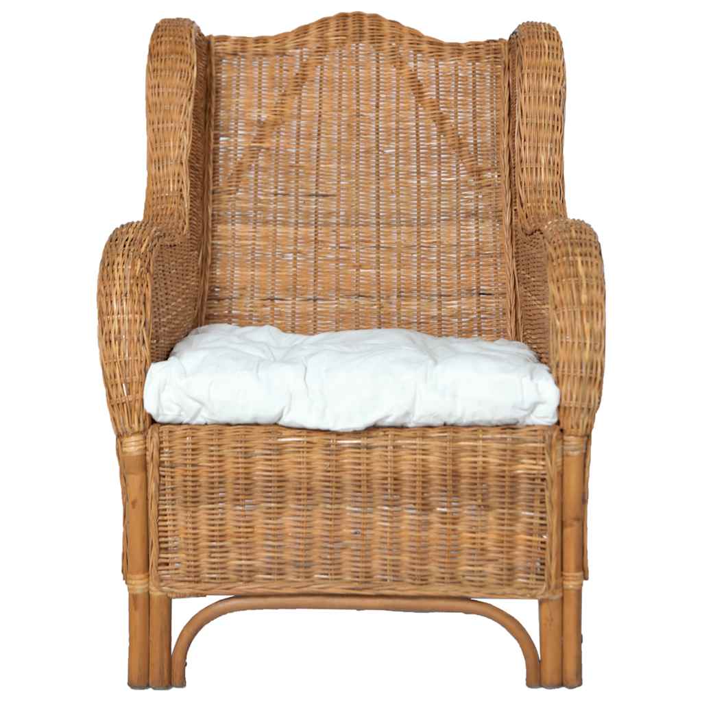 Poltrona con Cuscino Marrone Chiaro in Rattan Naturale e Lino - homemem39