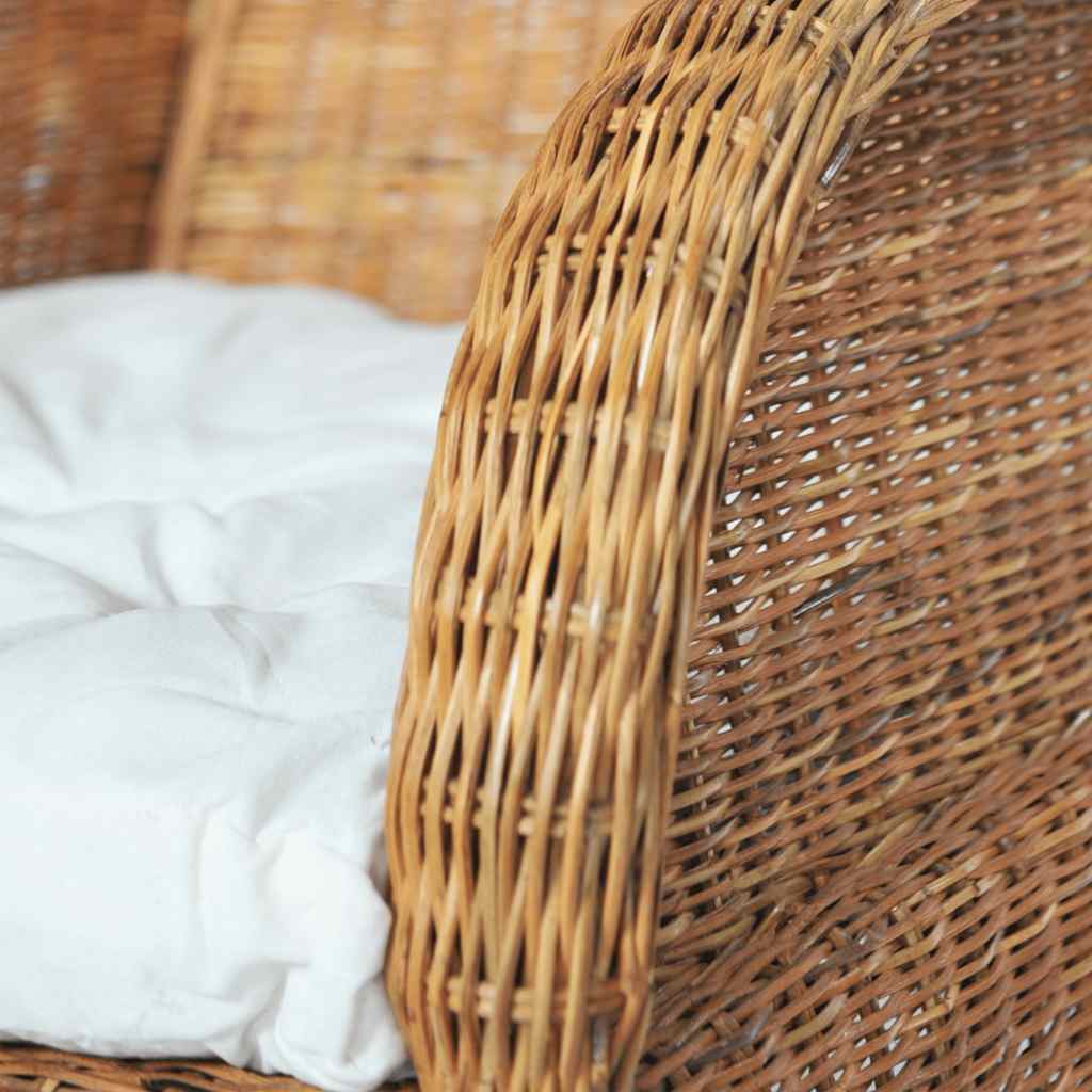 Poltrona con Cuscino Marrone Chiaro in Rattan Naturale e Lino - homemem39