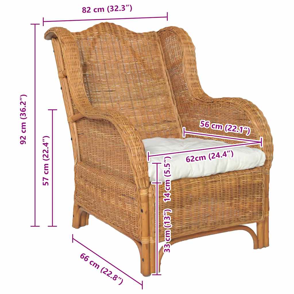 Poltrona con Cuscino Marrone Chiaro in Rattan Naturale e Lino - homemem39