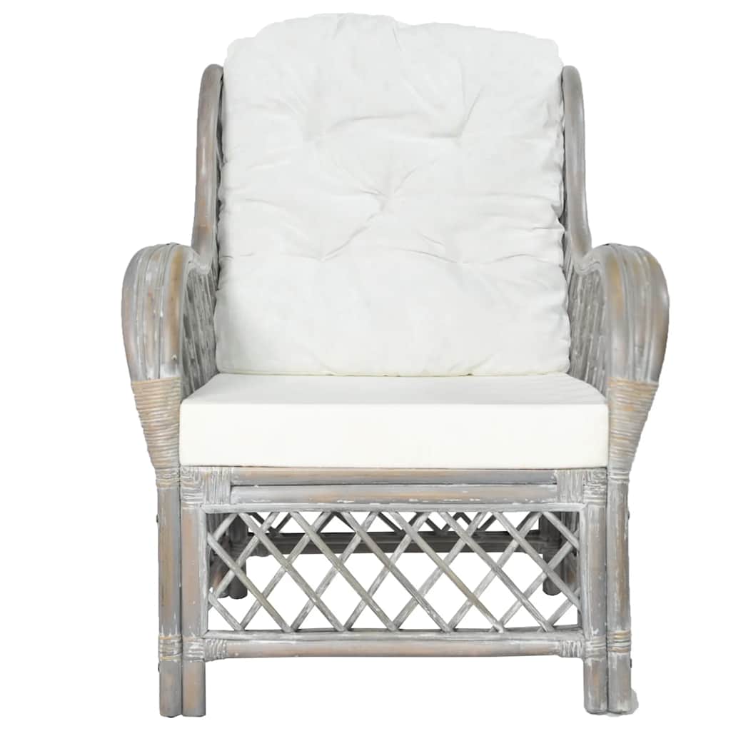 Poltrona con Cuscino Grigio in Rattan Naturale e Lino - homemem39