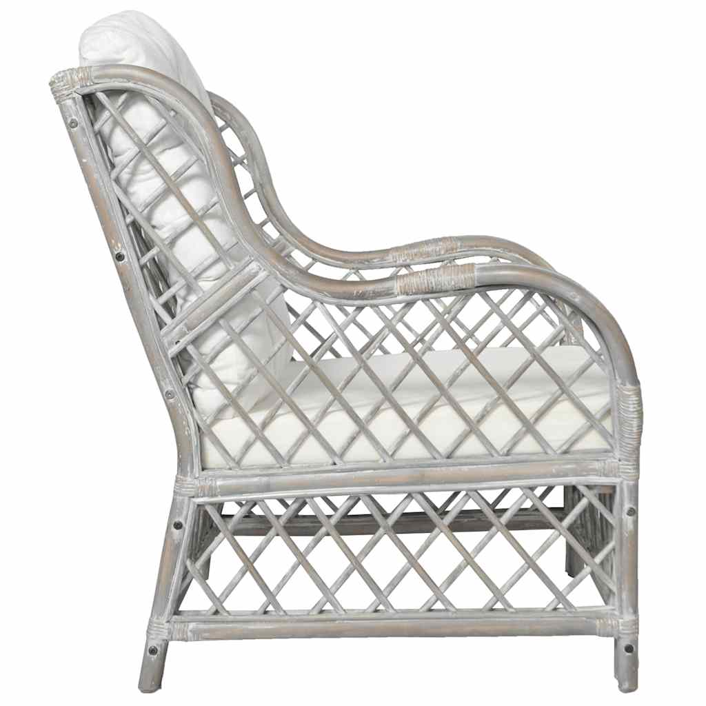 Poltrona con Cuscino Grigio in Rattan Naturale e Lino - homemem39