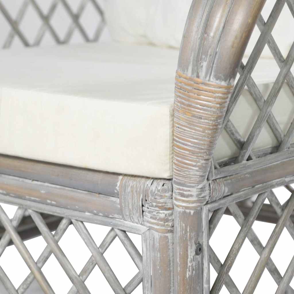 Poltrona con Cuscino Grigio in Rattan Naturale e Lino - homemem39