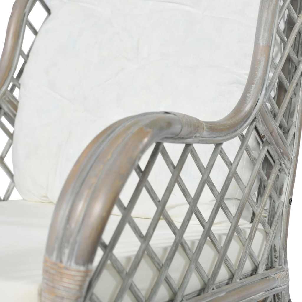 Poltrona con Cuscino Grigio in Rattan Naturale e Lino - homemem39