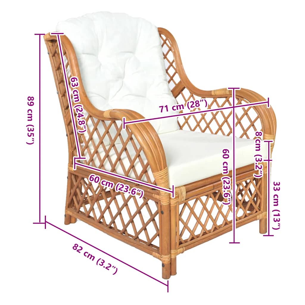 Poltrona con Cuscino Marrone Chiaro in Rattan Naturale e Lino | homemem39